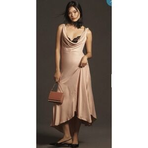 Anthropologie Cowl Neck Midi Dress Sleeveless Blush Pink Party Dress S‎